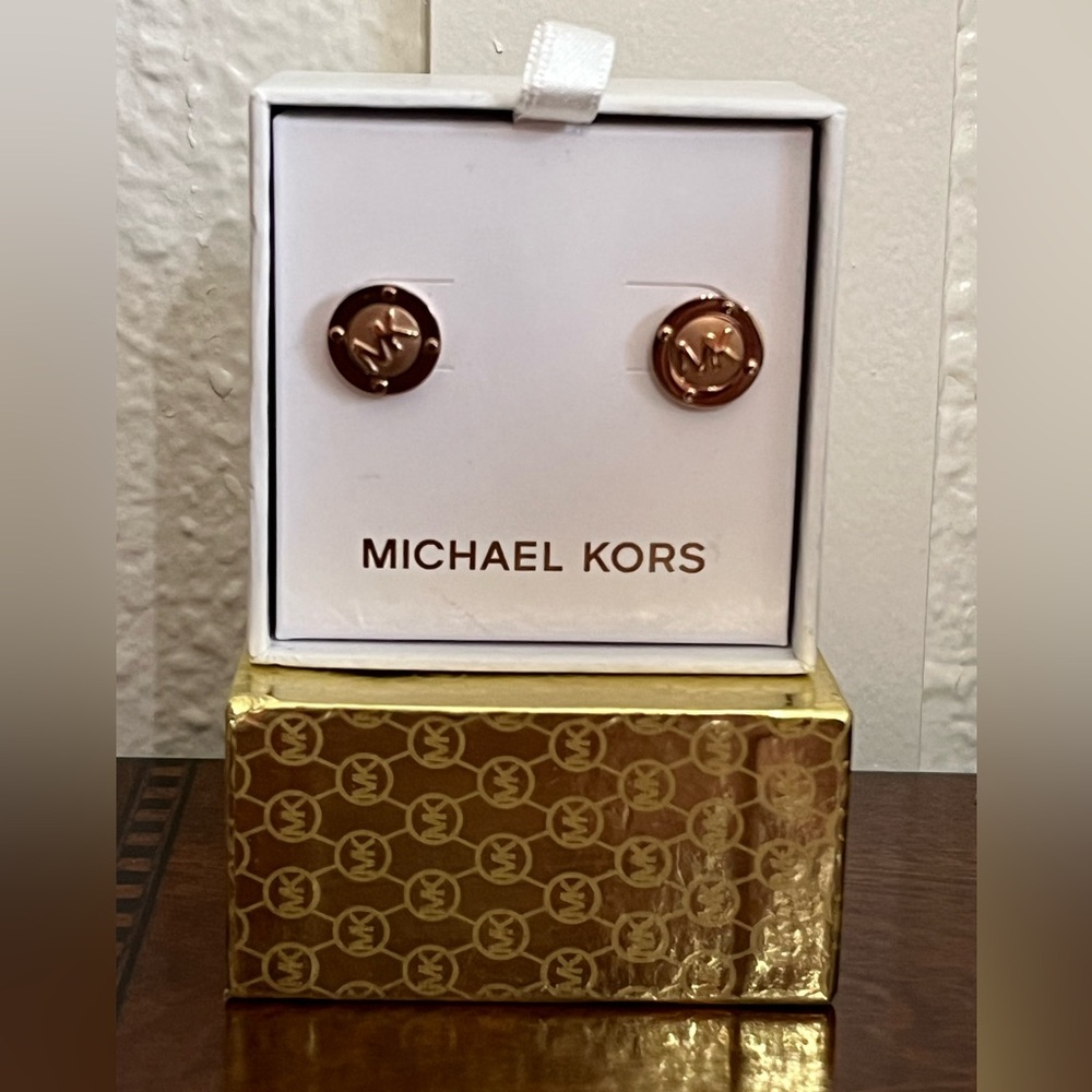 Michael Kors MK Logo Gold Tone Earrings